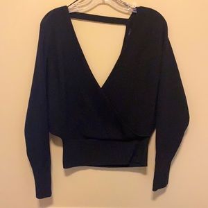 Cropped black v neck sweater